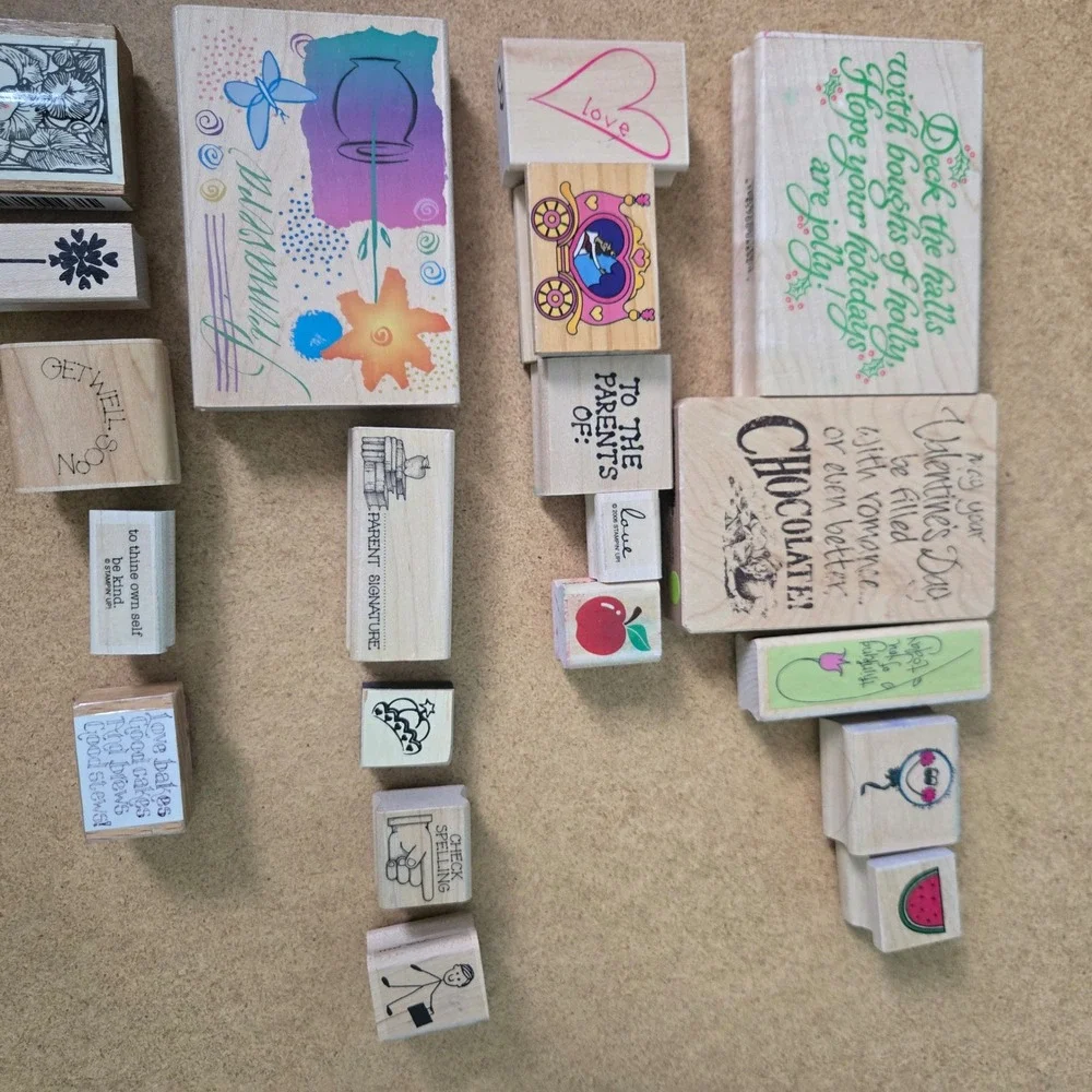 Stampin Up Hero Arts Wood Rubber Stamp Lot Holiday Floral Sentiments 30 pc